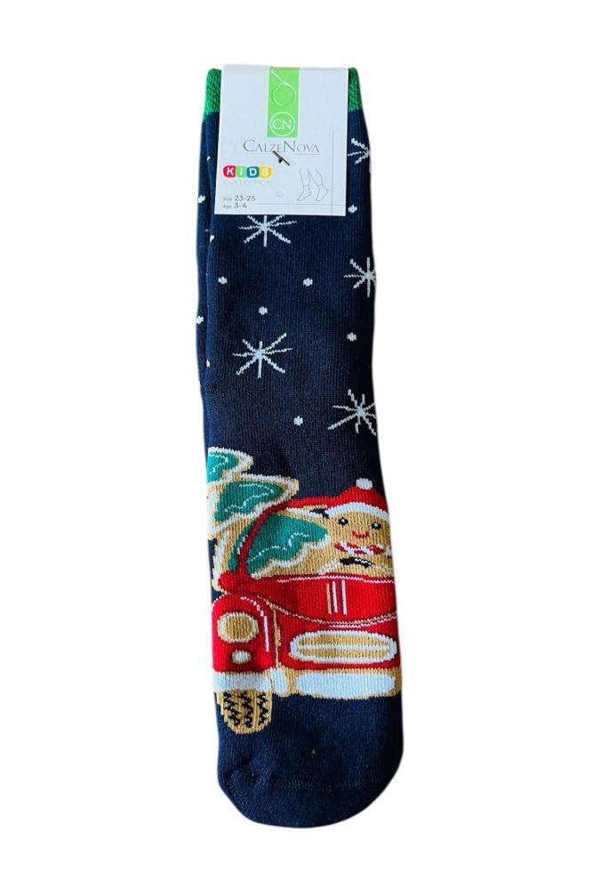 Sosete Craciun Copii,Interior tip prosop,Imprimeu Masina Rosie ,Engros